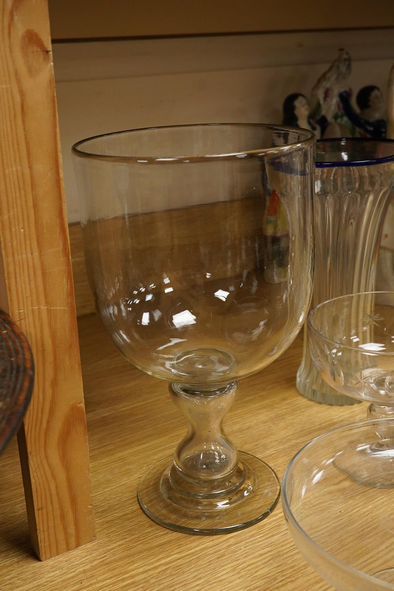 A group of 19th century and later glass; including a set of finger bowls, a comport and large glass celery style vase-29cm high (10)